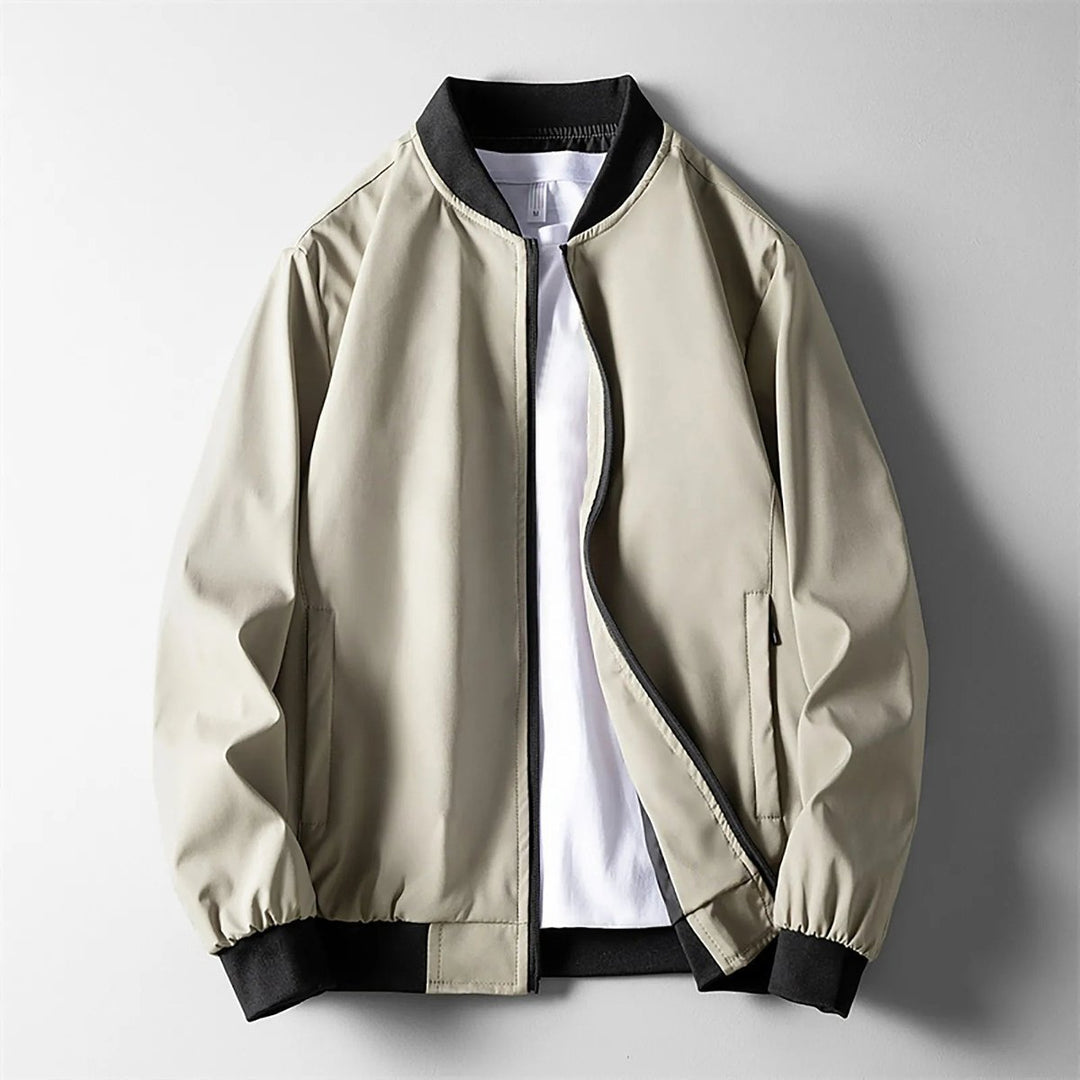 Mens Wind-Resistant Softshell Bomber Jacket Ribbed Trim