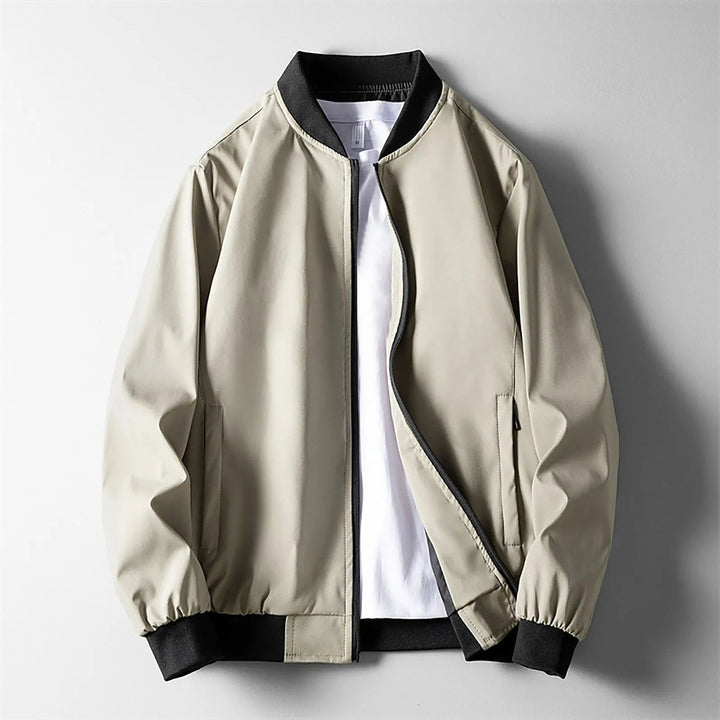 Mens Wind-Resistant Softshell Bomber Jacket Ribbed Trim