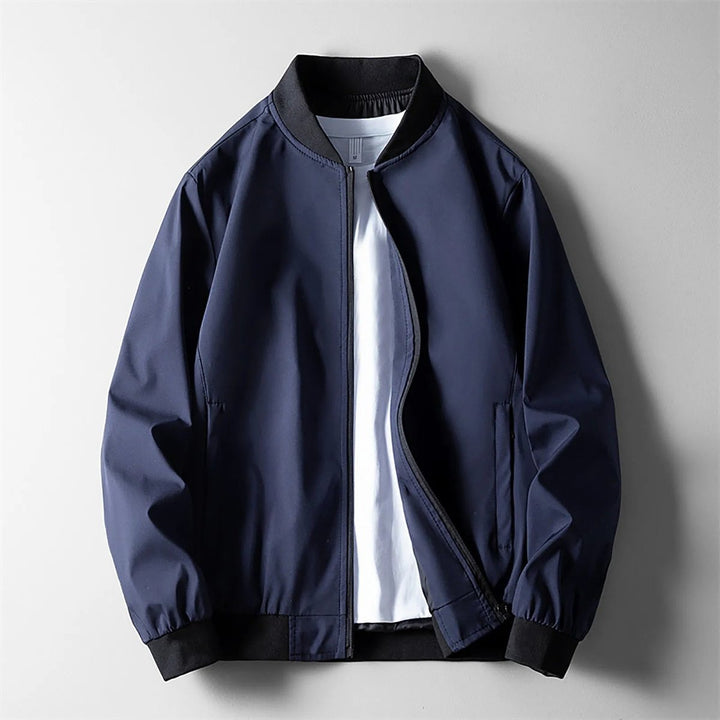 Mens Wind-Resistant Softshell Bomber Jacket Ribbed Trim