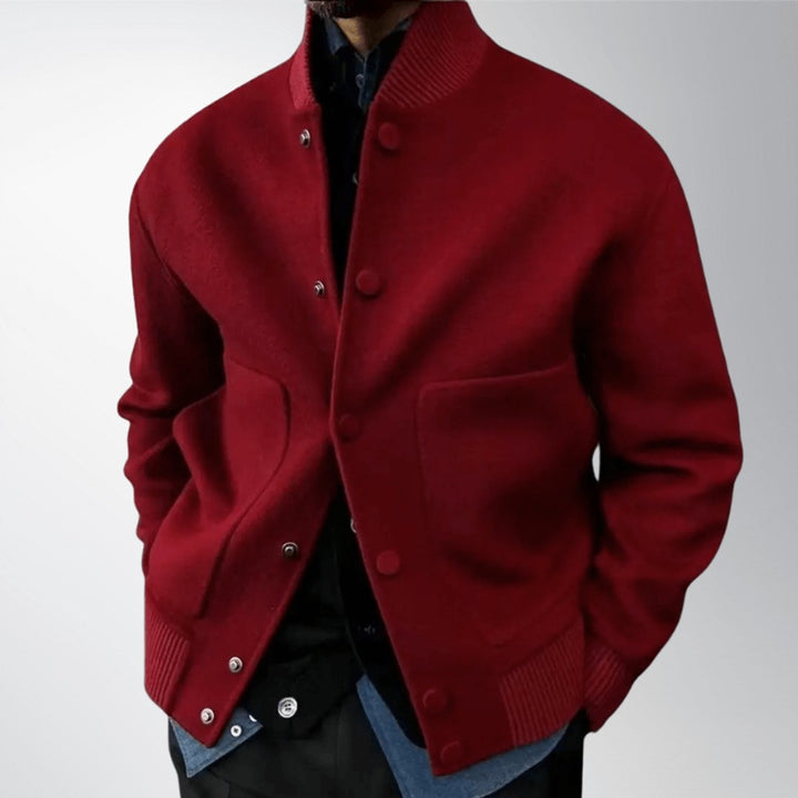 Men's Wool Bomber Jacket Stand-Collar Button-Front Coat