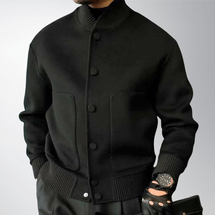 Men's Wool Bomber Jacket Stand-Collar Button-Front Coat