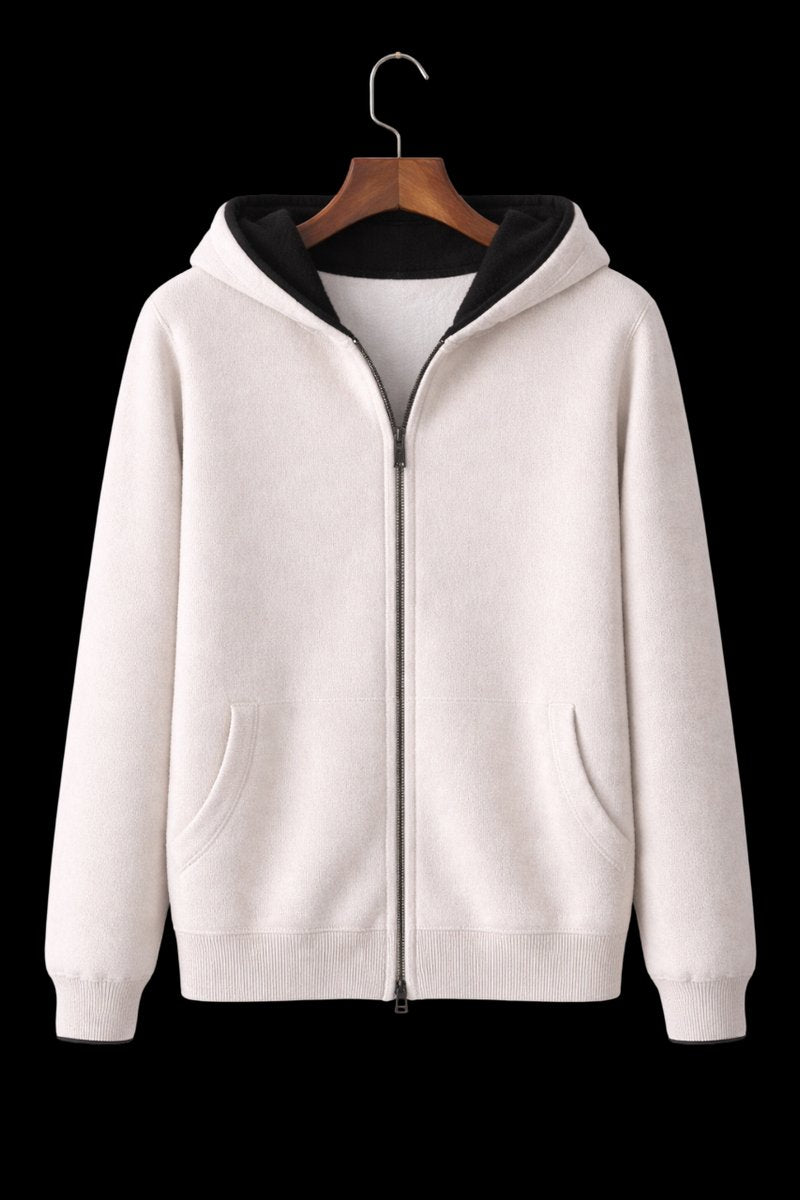 Men's Wool Reversible Zip Hoodie Knitted Fleece Lined Sweatshirt