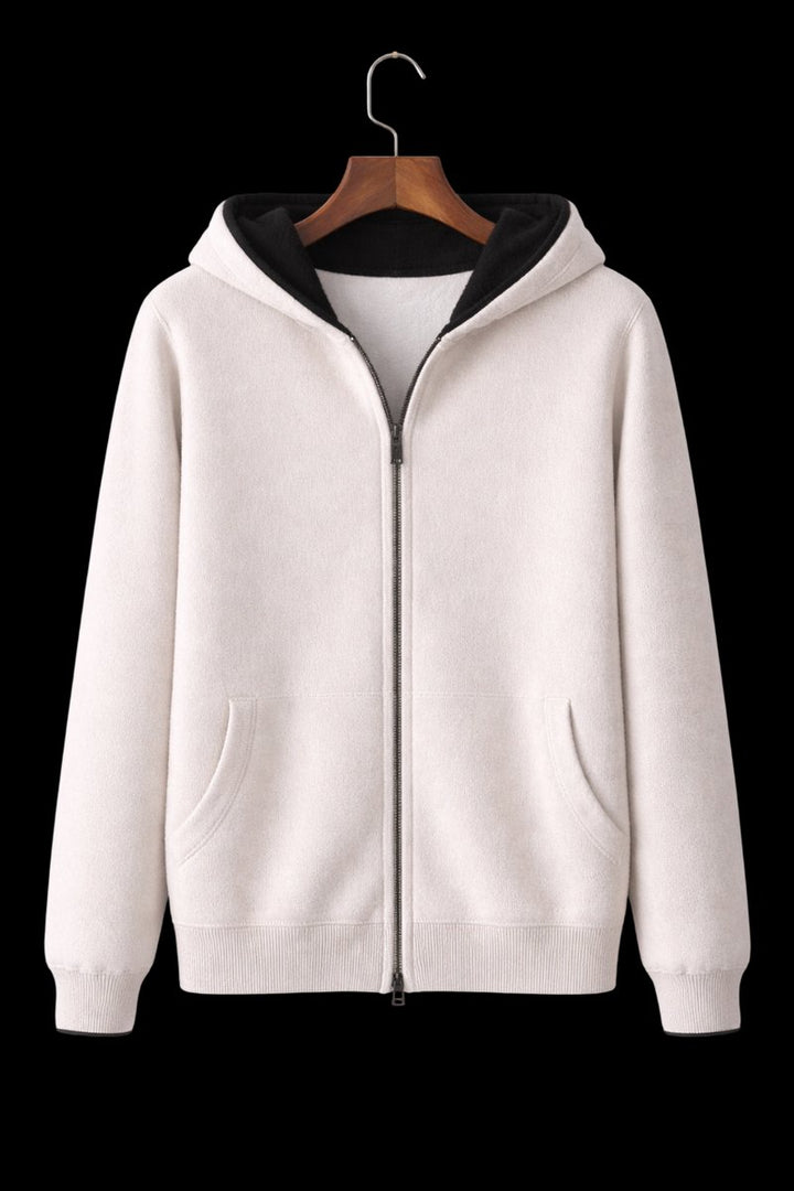 Men's Wool Reversible Zip Hoodie Knitted Fleece Lined Sweatshirt
