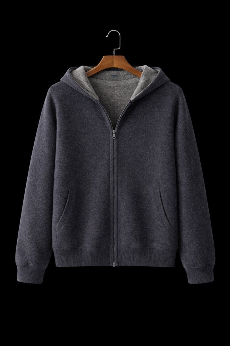 Men's Wool Reversible Zip Hoodie Knitted Fleece Lined Sweatshirt