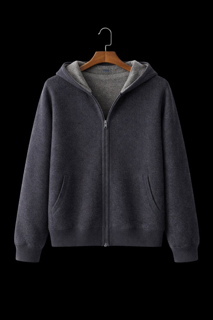 Men's Wool Reversible Zip Hoodie Knitted Fleece Lined Sweatshirt