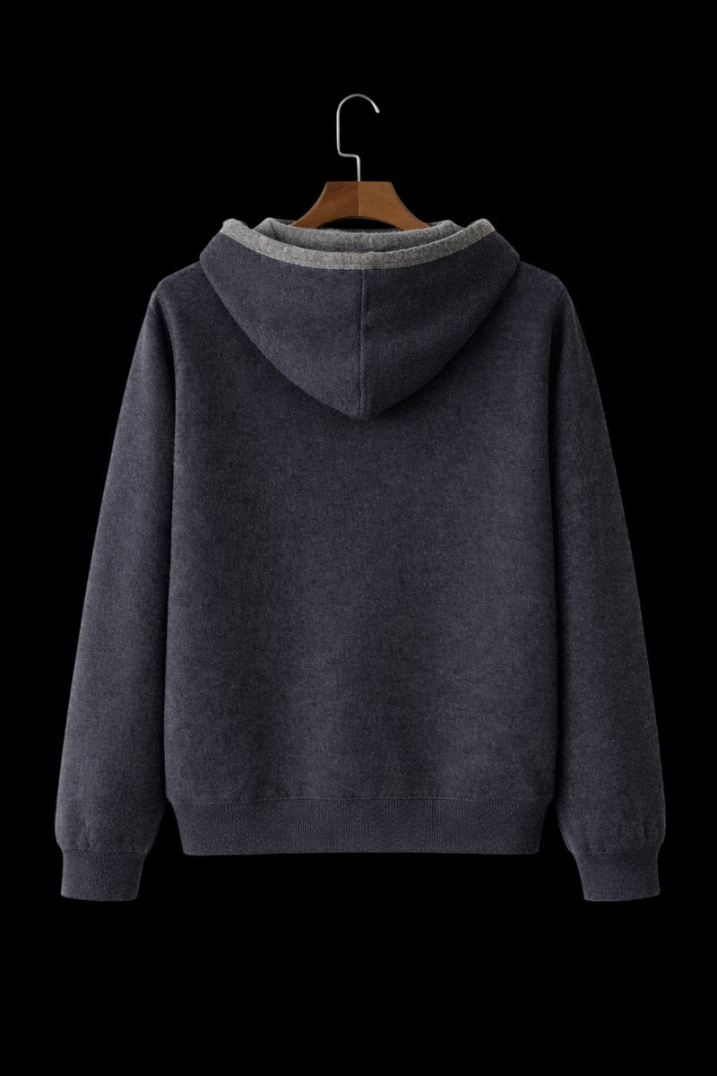 Men's Wool Reversible Zip Hoodie Knitted Fleece Lined Sweatshirt