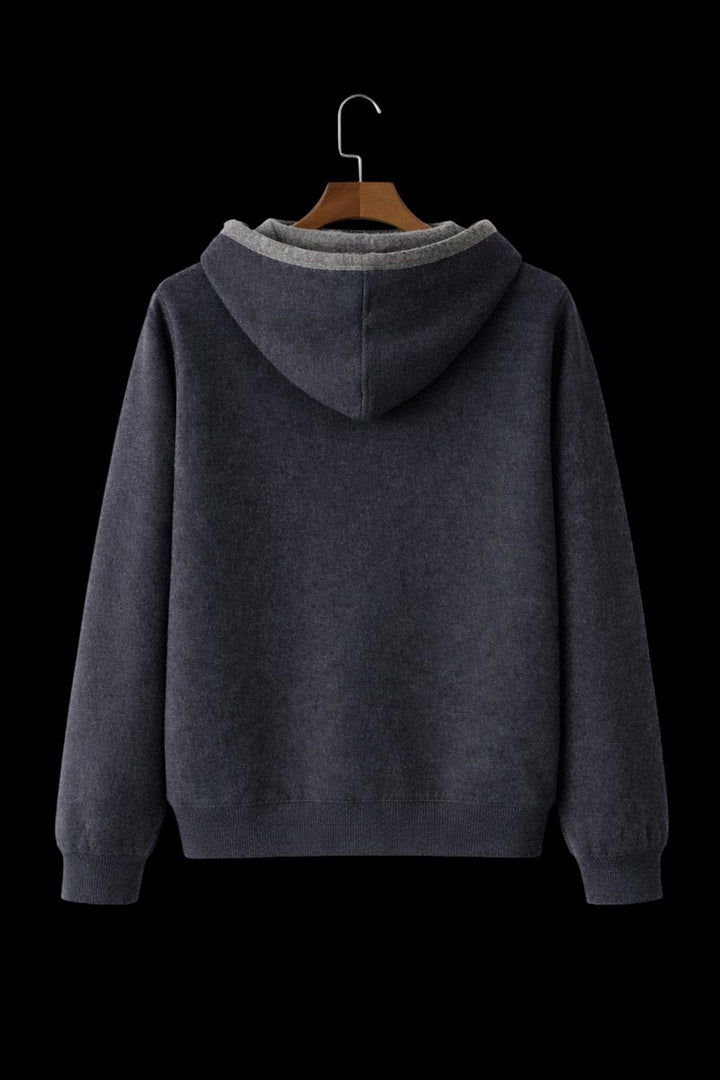 Men's Wool Reversible Zip Hoodie Knitted Fleece Lined Sweatshirt