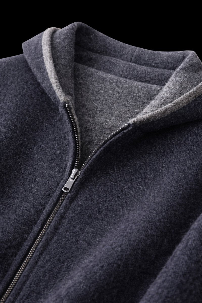 Men's Wool Reversible Zip Hoodie Knitted Fleece Lined Sweatshirt