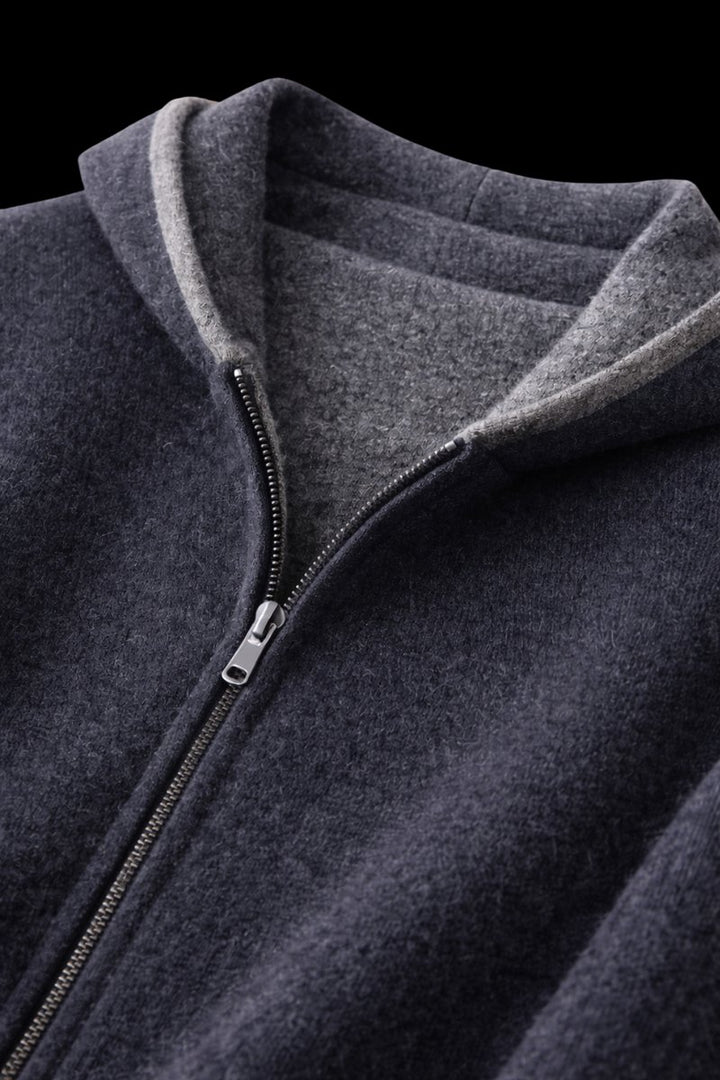 Men's Wool Reversible Zip Hoodie Knitted Fleece Lined Sweatshirt
