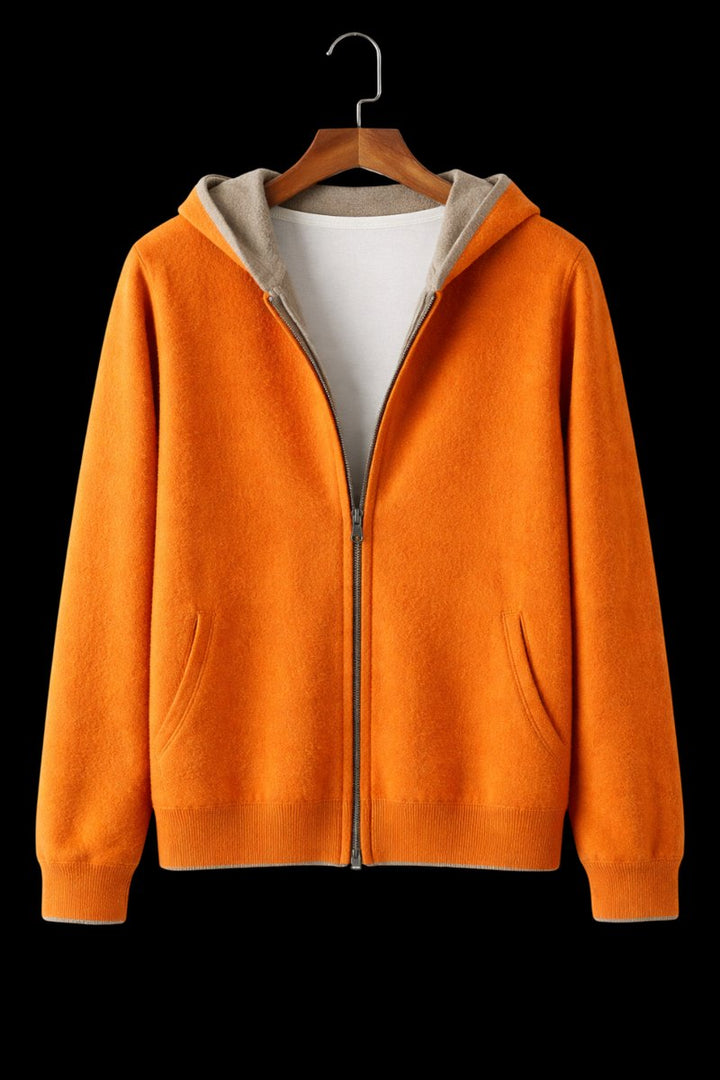 Men's Wool Reversible Zip Hoodie Knitted Fleece Lined Sweatshirt