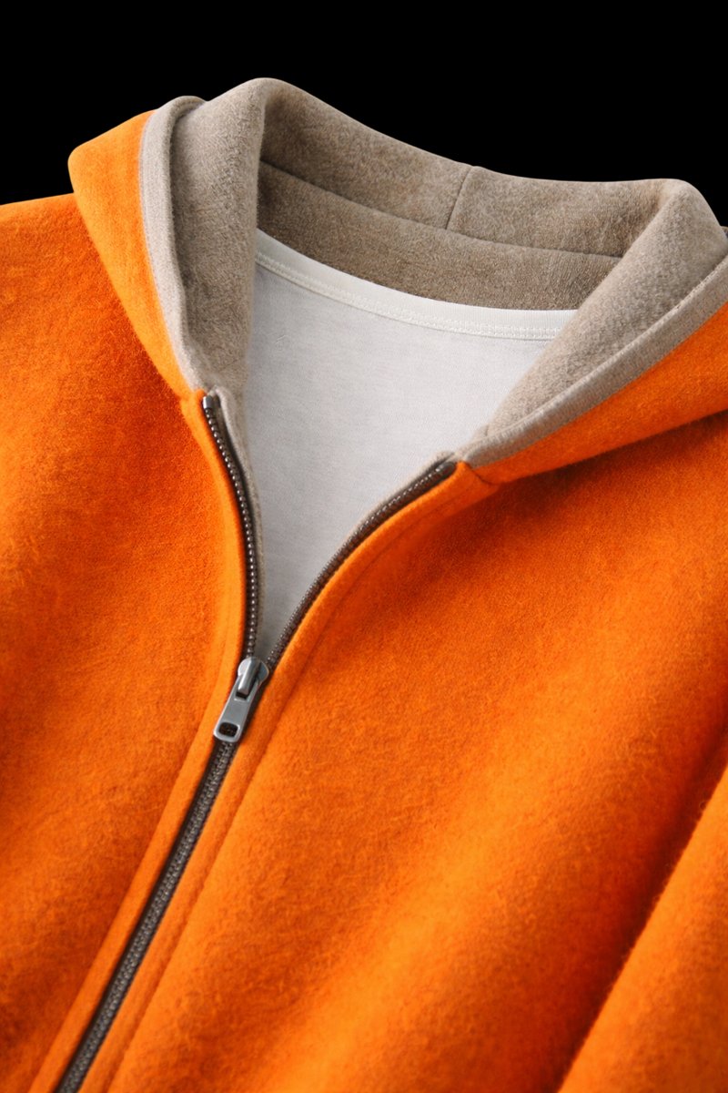 Men's Wool Reversible Zip Hoodie Knitted Fleece Lined Sweatshirt