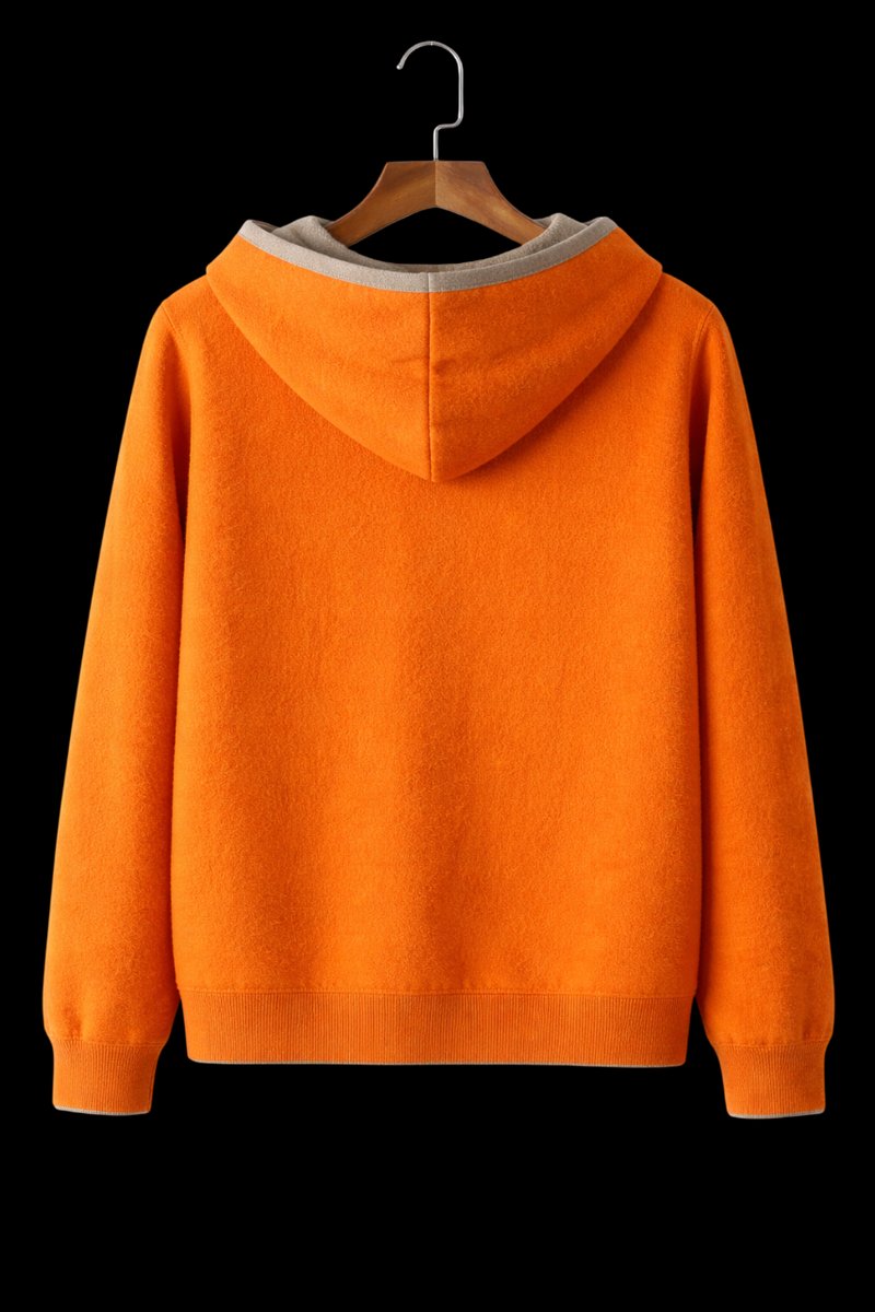 Men's Wool Reversible Zip Hoodie Knitted Fleece Lined Sweatshirt