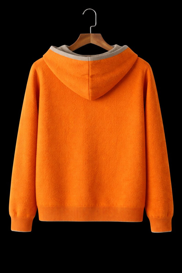 Men's Wool Reversible Zip Hoodie Knitted Fleece Lined Sweatshirt