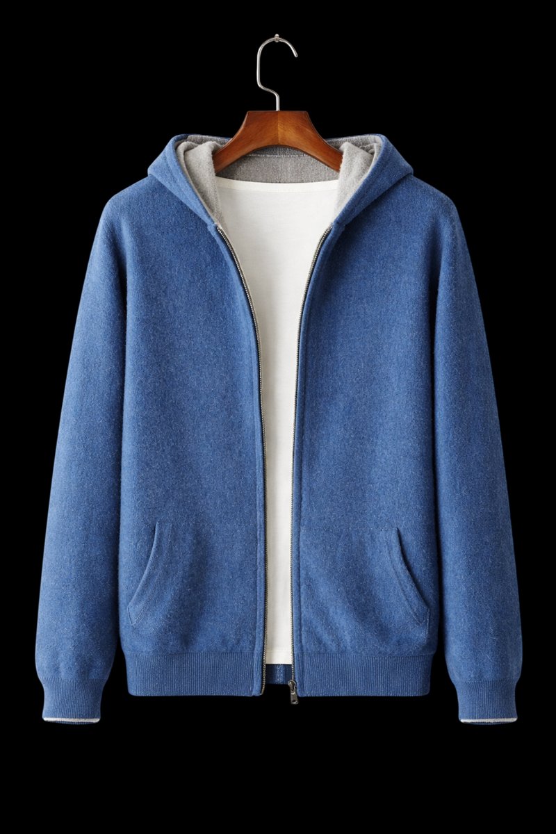 Men's Wool Reversible Zip Hoodie Knitted Fleece Lined Sweatshirt