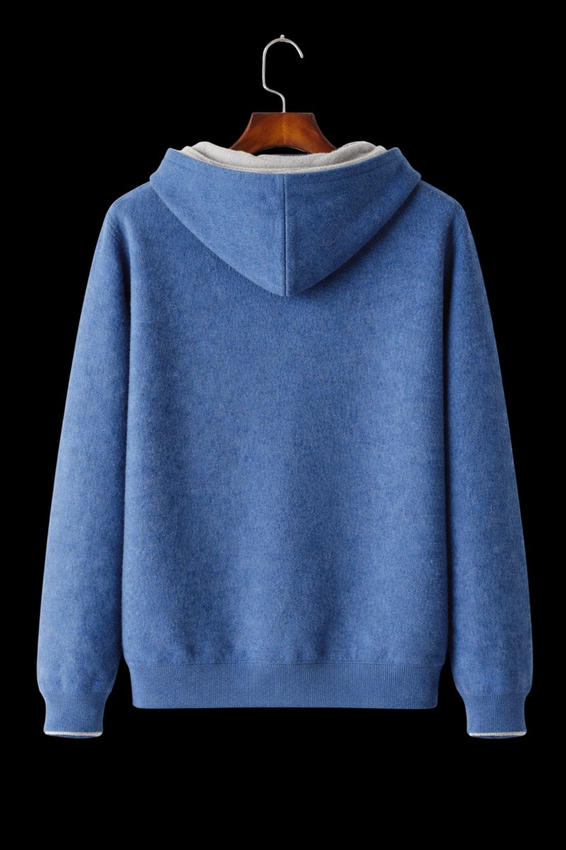 Men's Wool Reversible Zip Hoodie Knitted Fleece Lined Sweatshirt