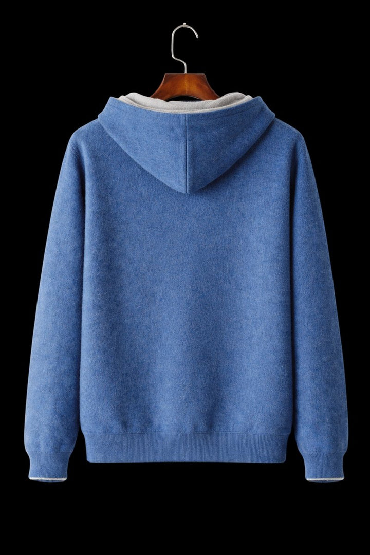 Men's Wool Reversible Zip Hoodie Knitted Fleece Lined Sweatshirt