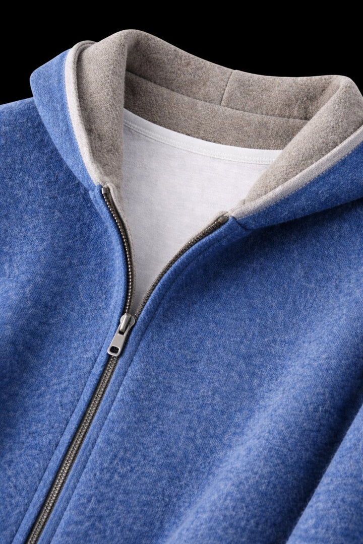 Men's Wool Reversible Zip Hoodie Knitted Fleece Lined Sweatshirt