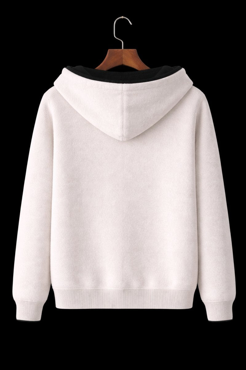 Men's Wool Reversible Zip Hoodie Knitted Fleece Lined Sweatshirt