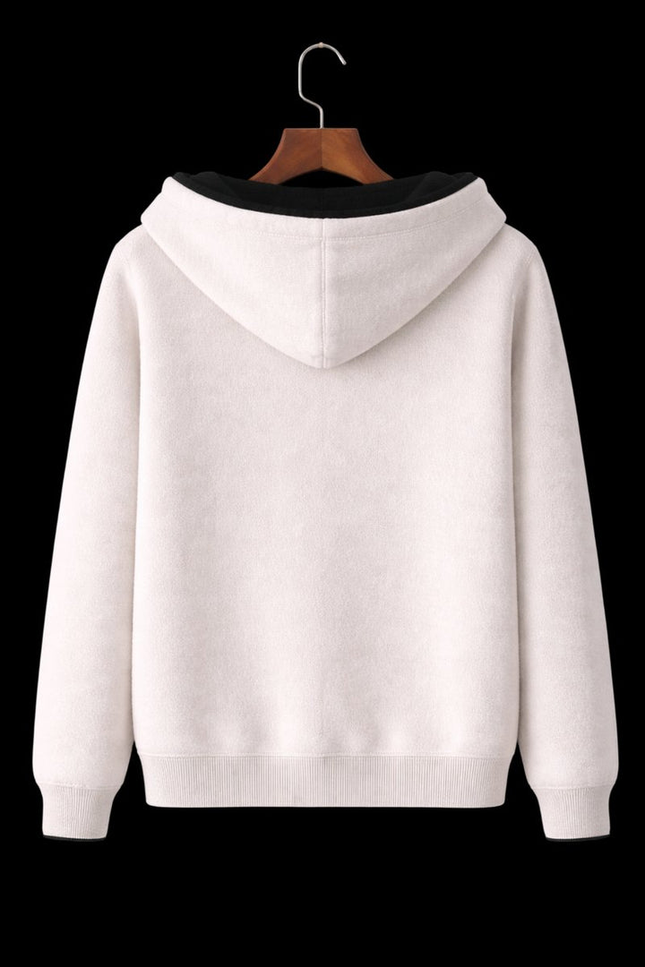 Men's Wool Reversible Zip Hoodie Knitted Fleece Lined Sweatshirt