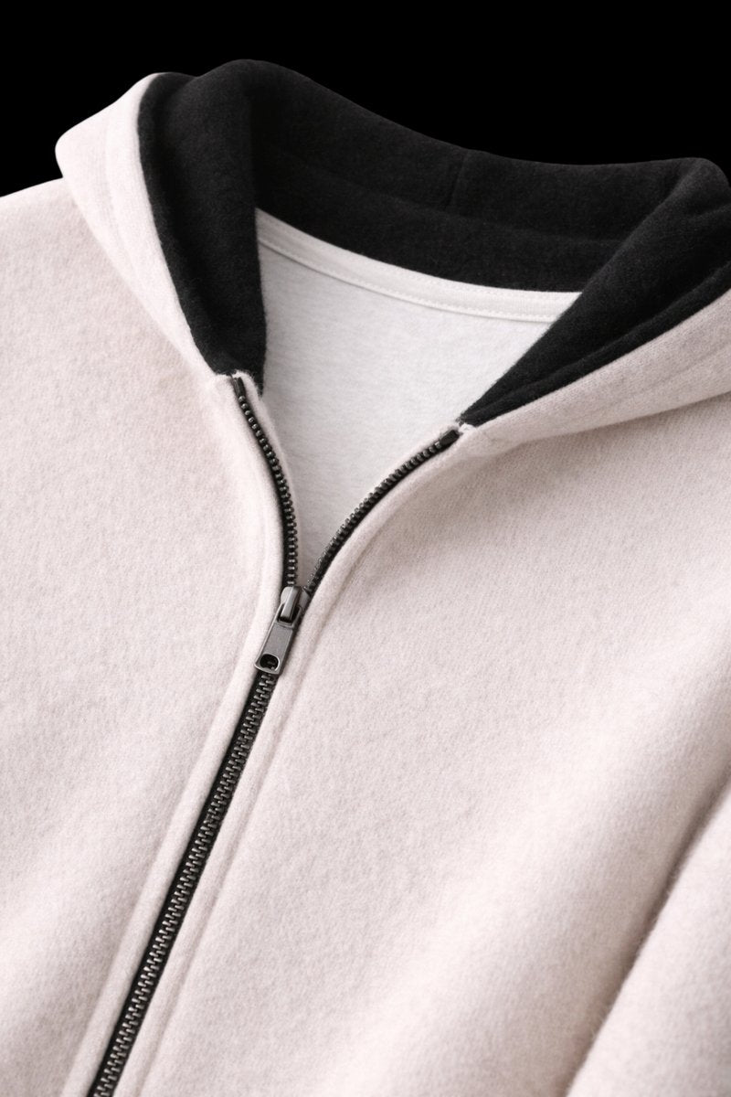 Men's Wool Reversible Zip Hoodie Knitted Fleece Lined Sweatshirt
