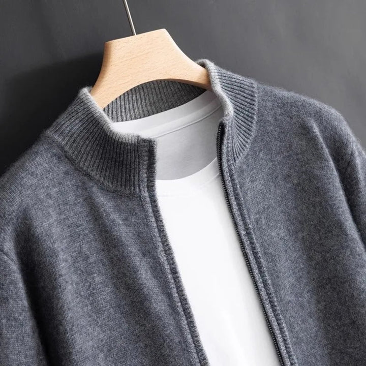 Men's Zip Cardigan Knitted Jumper Soft Ribbed Collar Knitwear
