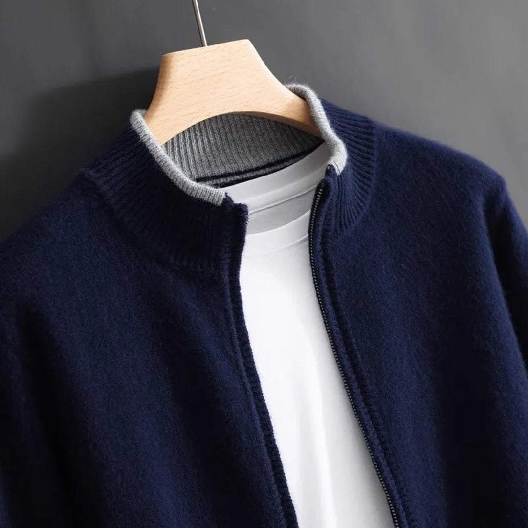 Men's Zip Cardigan Knitted Jumper Soft Ribbed Collar Knitwear