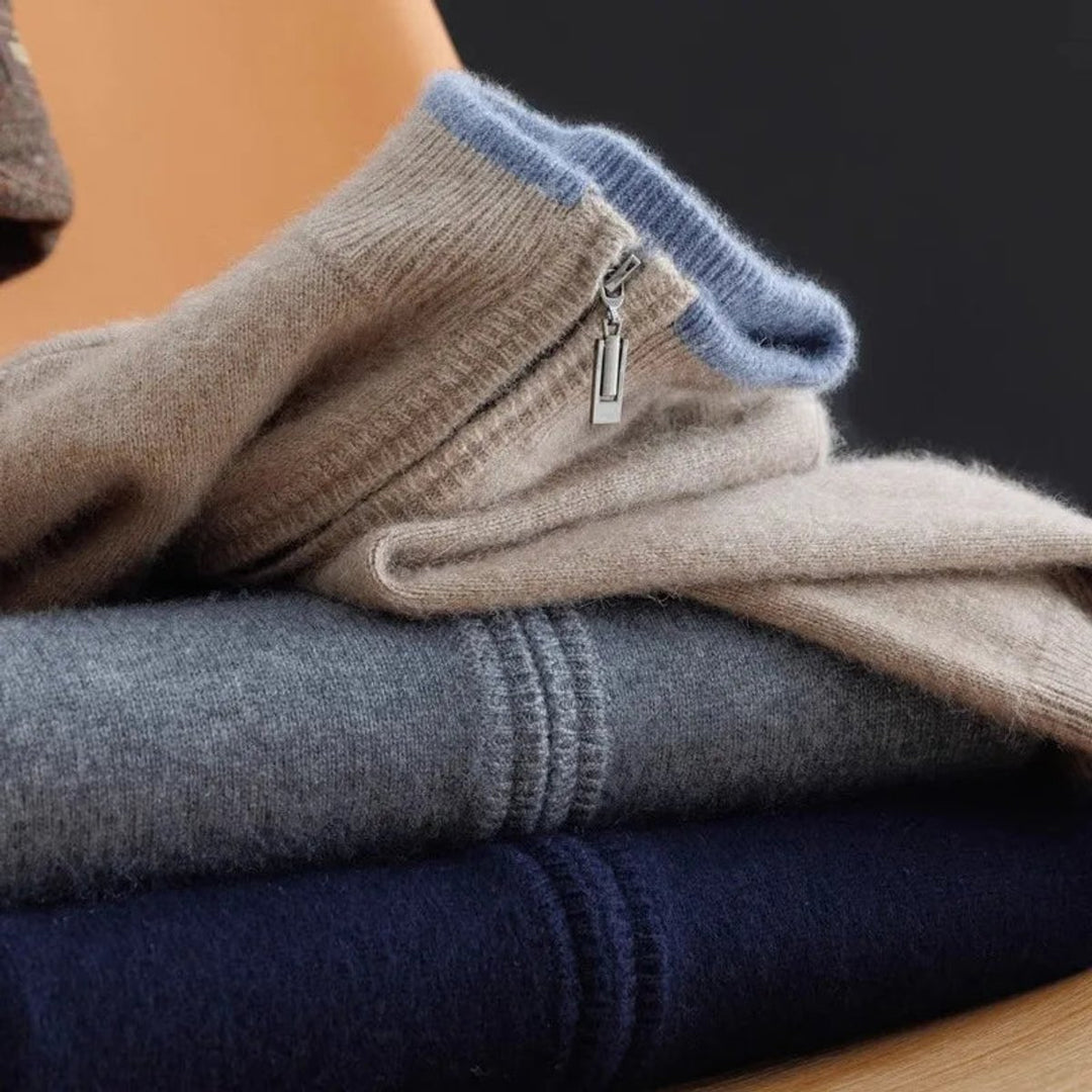 Men's Zip Cardigan Knitted Jumper Soft Ribbed Collar Knitwear