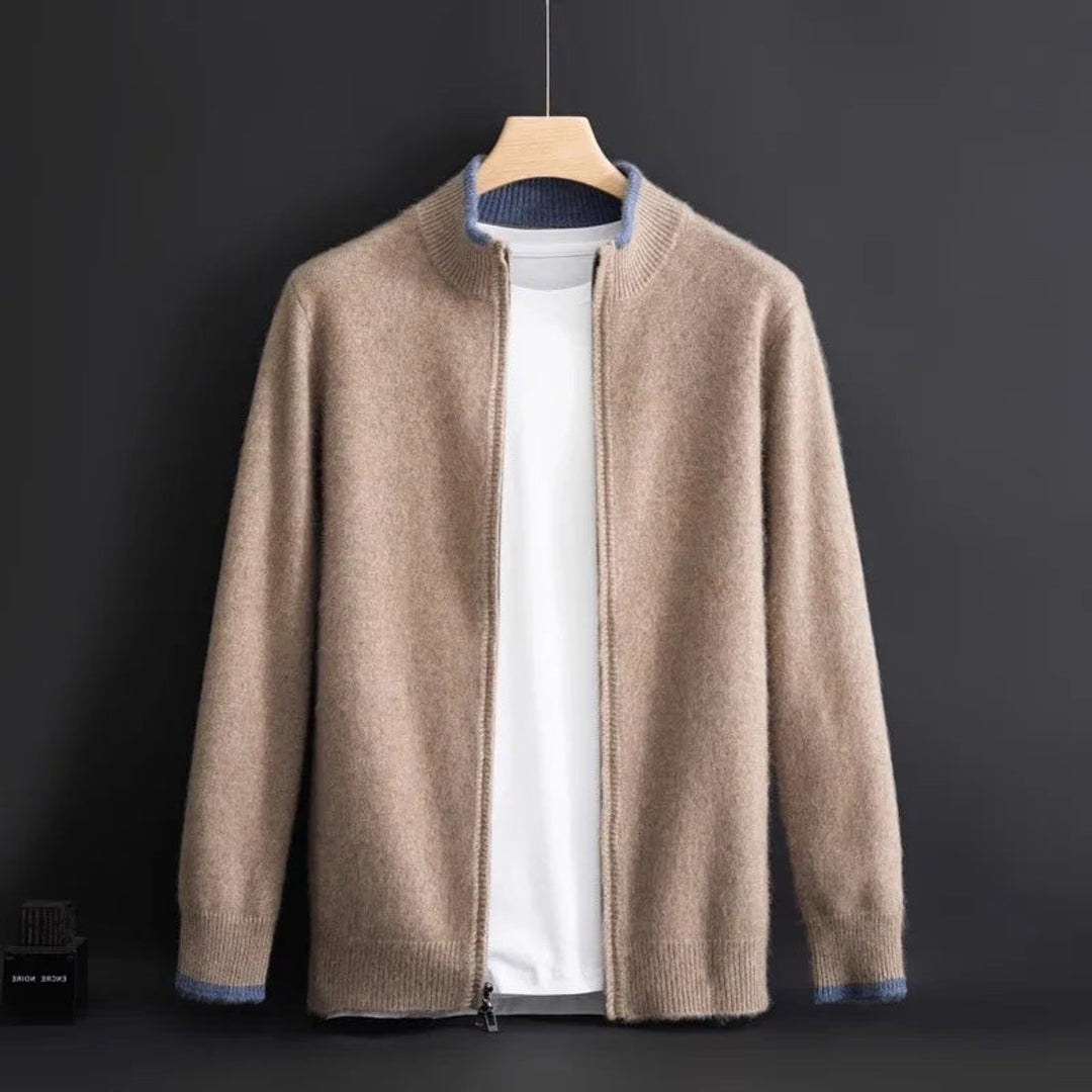 Men's Zip Cardigan Knitted Jumper Soft Ribbed Collar Knitwear