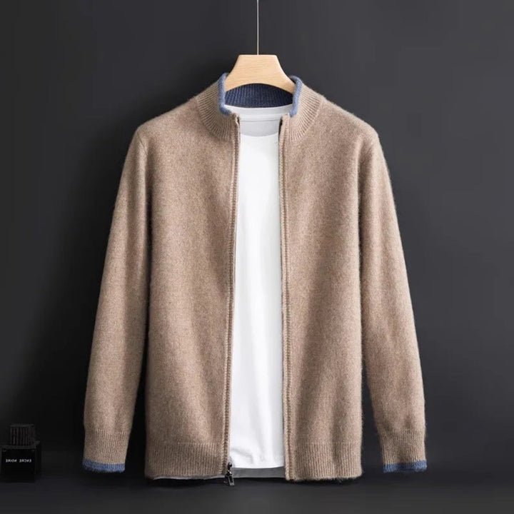 Men's Zip Cardigan Knitted Jumper Soft Ribbed Collar Knitwear