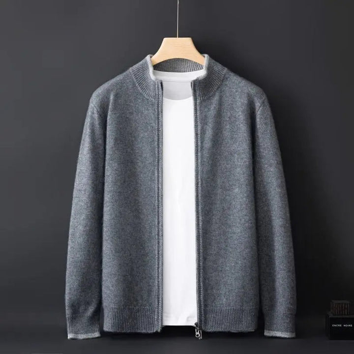 Men's Zip Cardigan Knitted Jumper Soft Ribbed Collar Knitwear