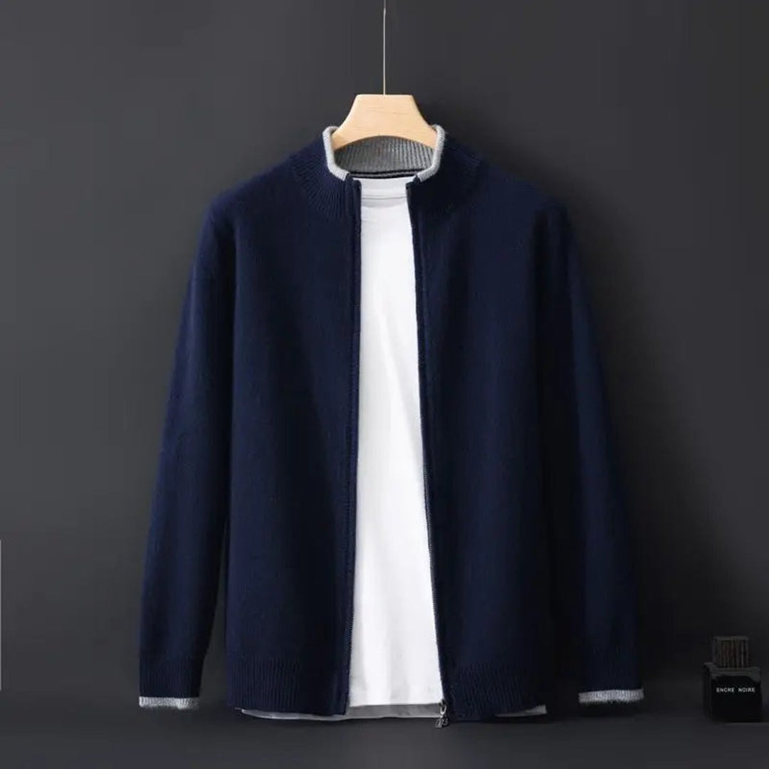 Men's Zip Cardigan Knitted Jumper Soft Ribbed Collar Knitwear