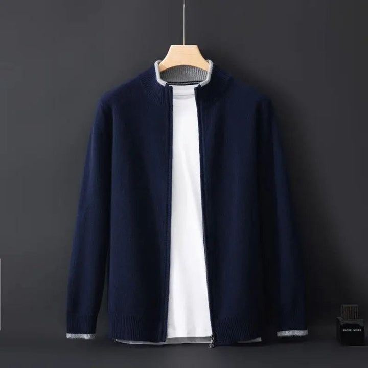 Men's Zip Cardigan Knitted Jumper Soft Ribbed Collar Knitwear