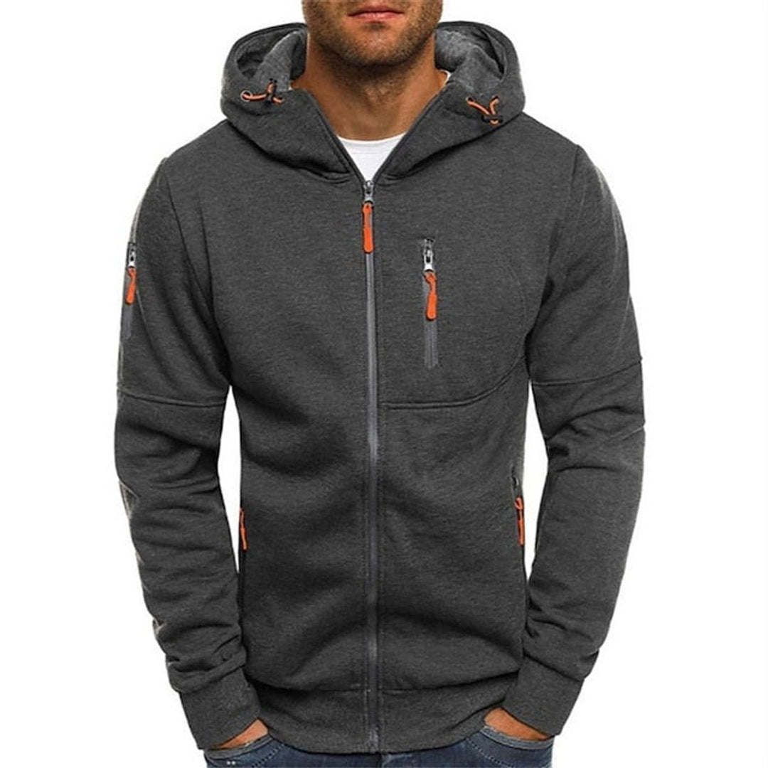 Men's Zip Hoodie Drawstring Fleece Multi-Pocket Jumper