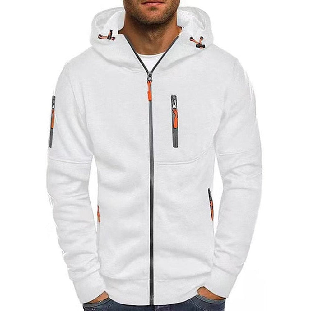 Men's Zip Hoodie Drawstring Fleece Multi-Pocket Jumper