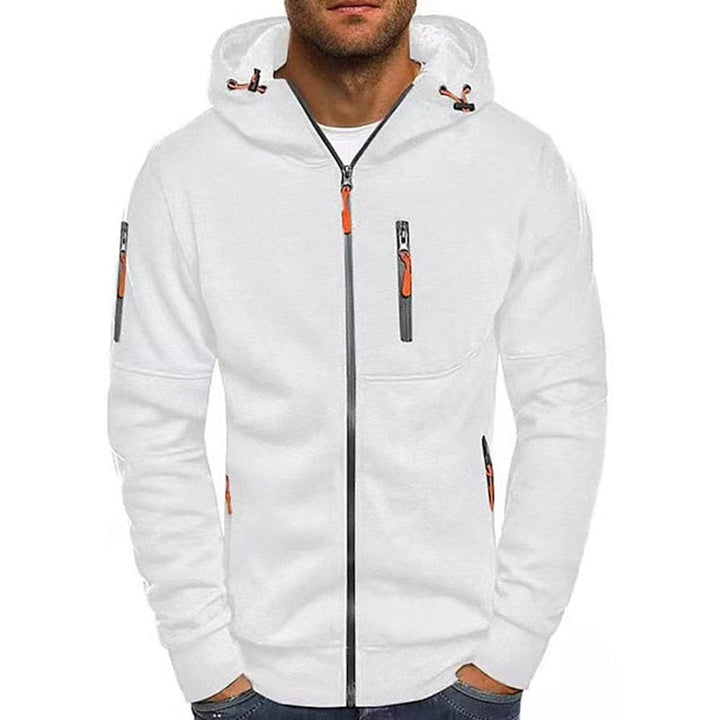 Men's Zip Hoodie Drawstring Fleece Multi-Pocket Jumper