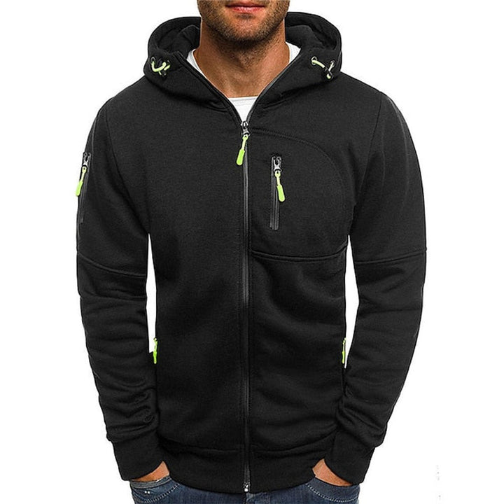 Men's Zip Hoodie Drawstring Fleece Multi-Pocket Jumper