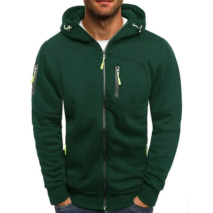 Men's Zip Hoodie Drawstring Fleece Multi-Pocket Jumper