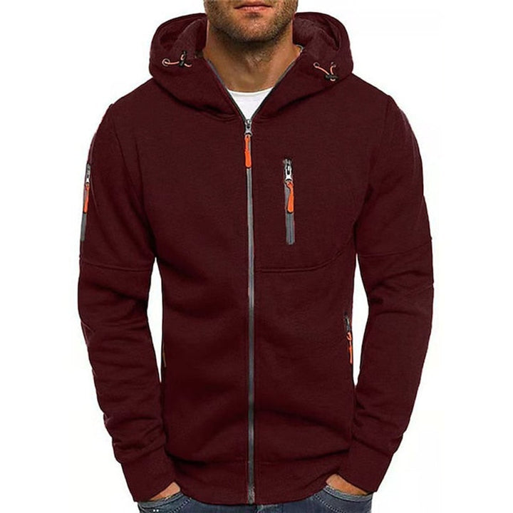 Men's Zip Hoodie Drawstring Fleece Multi-Pocket Jumper