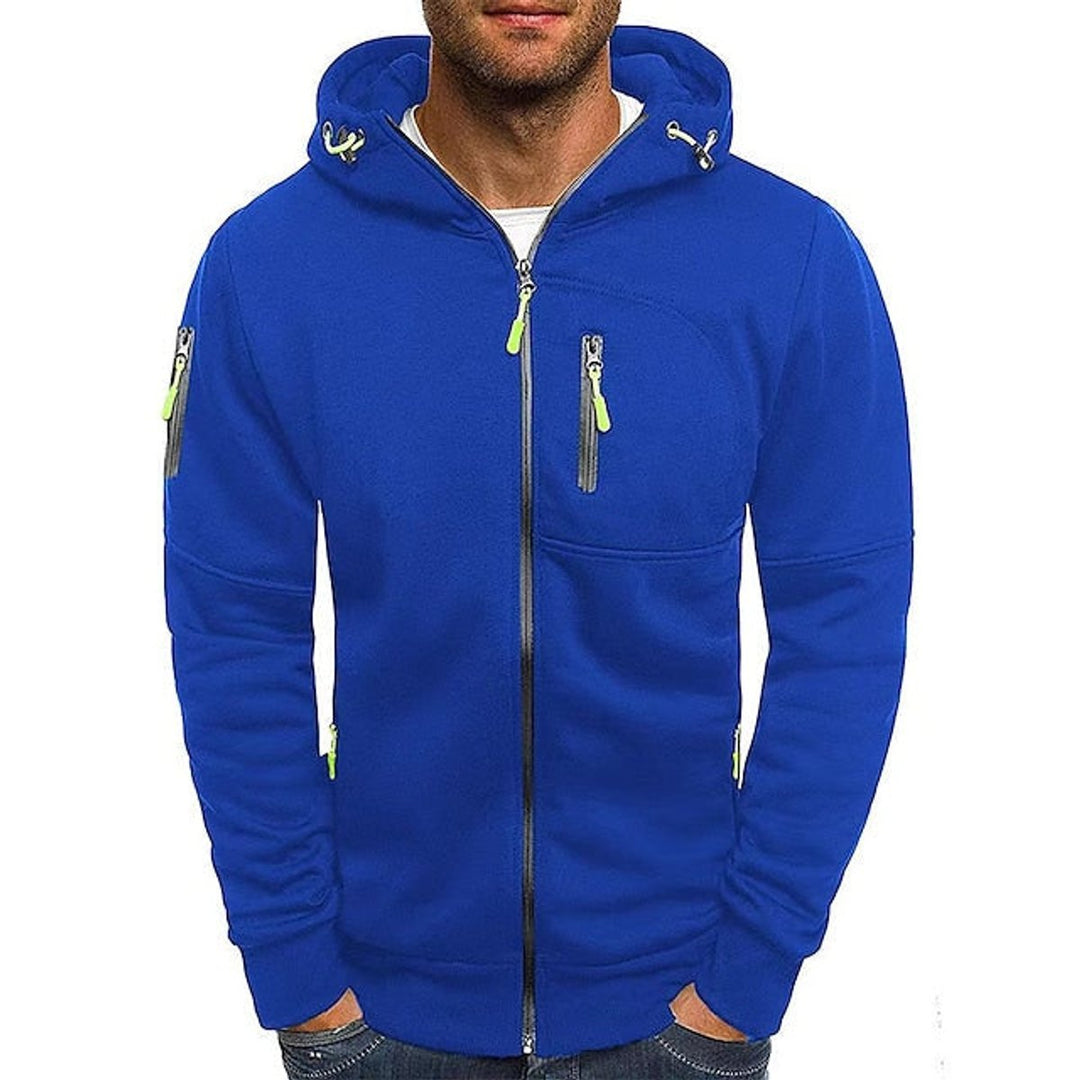 Men's Zip Hoodie Drawstring Fleece Multi-Pocket Jumper
