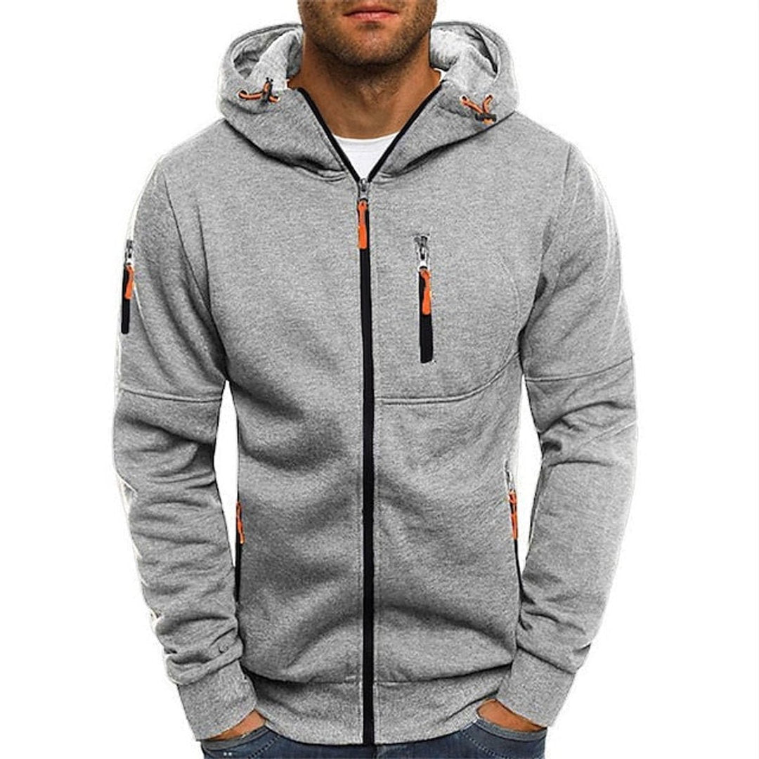Men's Zip Hoodie Drawstring Fleece Multi-Pocket Jumper