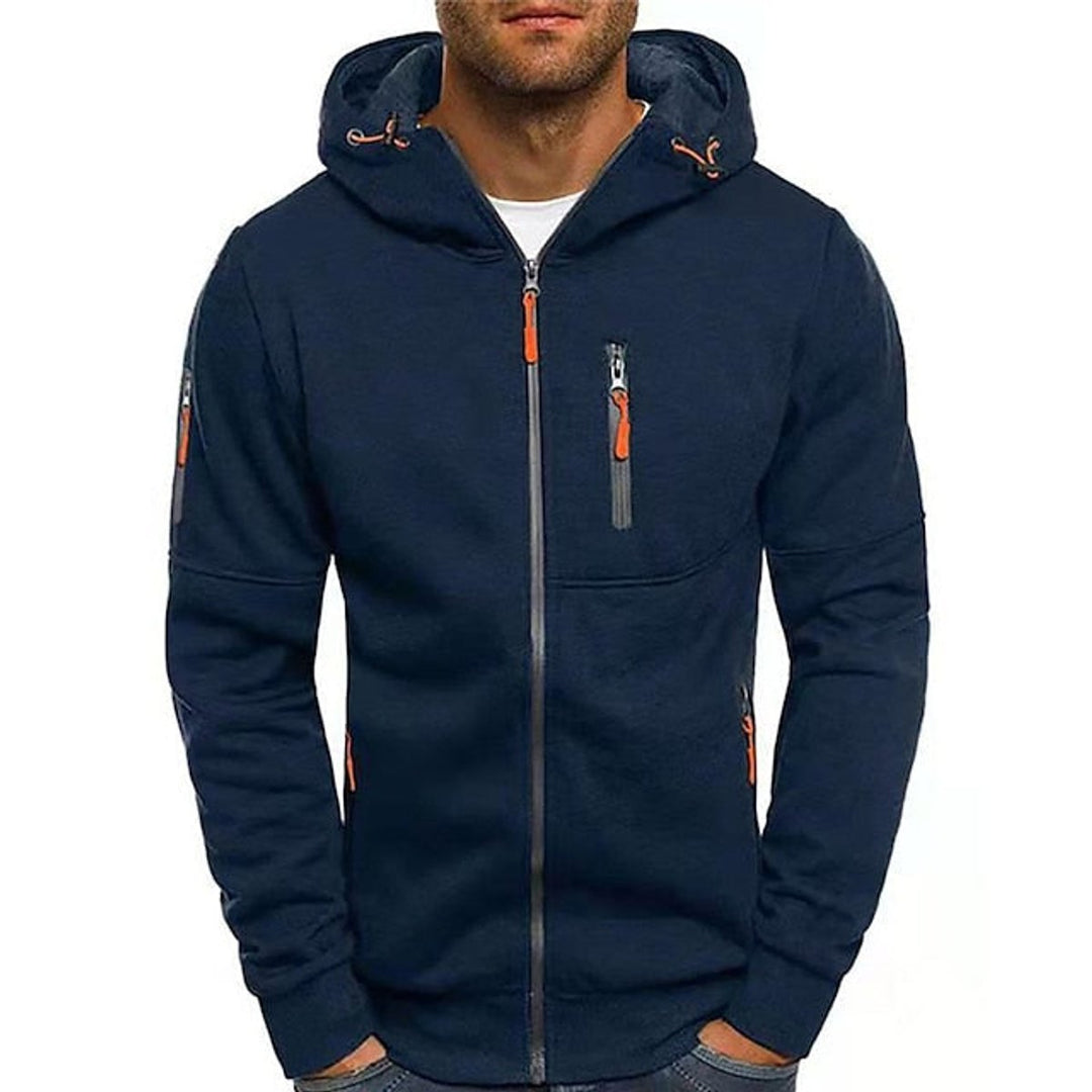Men's Zip Hoodie Drawstring Fleece Multi-Pocket Jumper