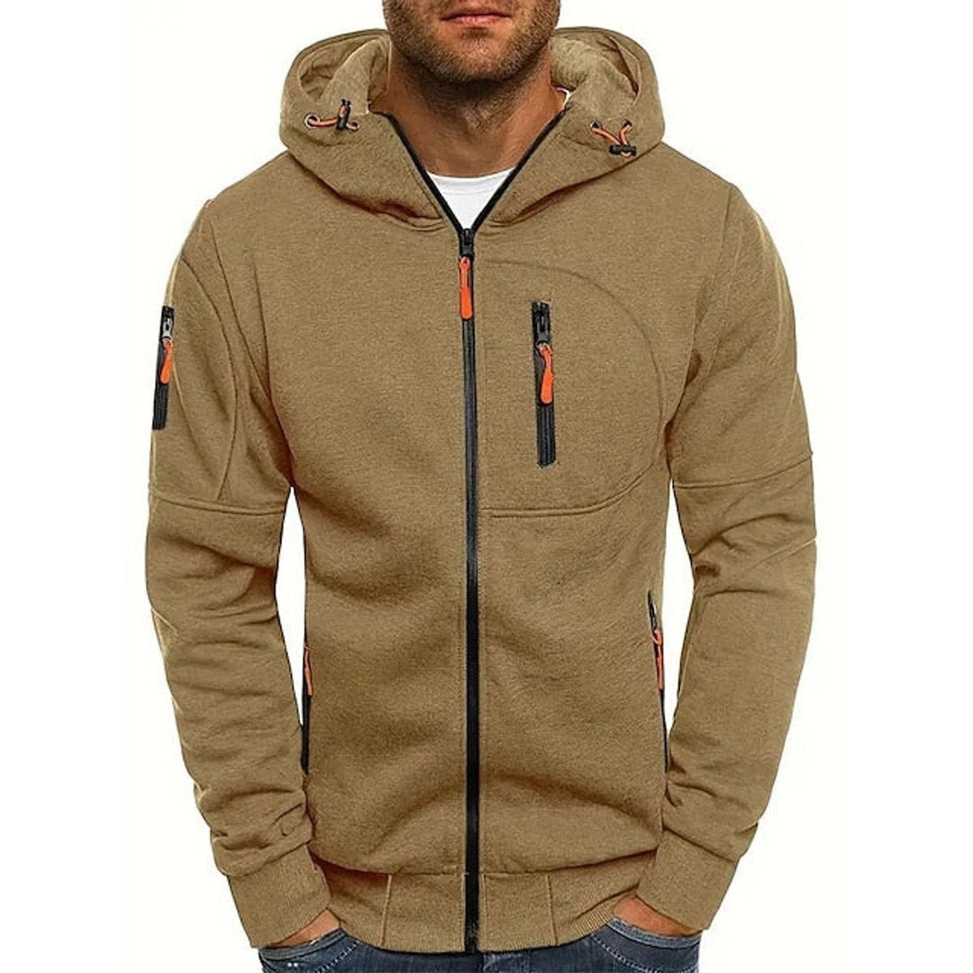 Men's Zip Hoodie Drawstring Fleece Multi-Pocket Jumper