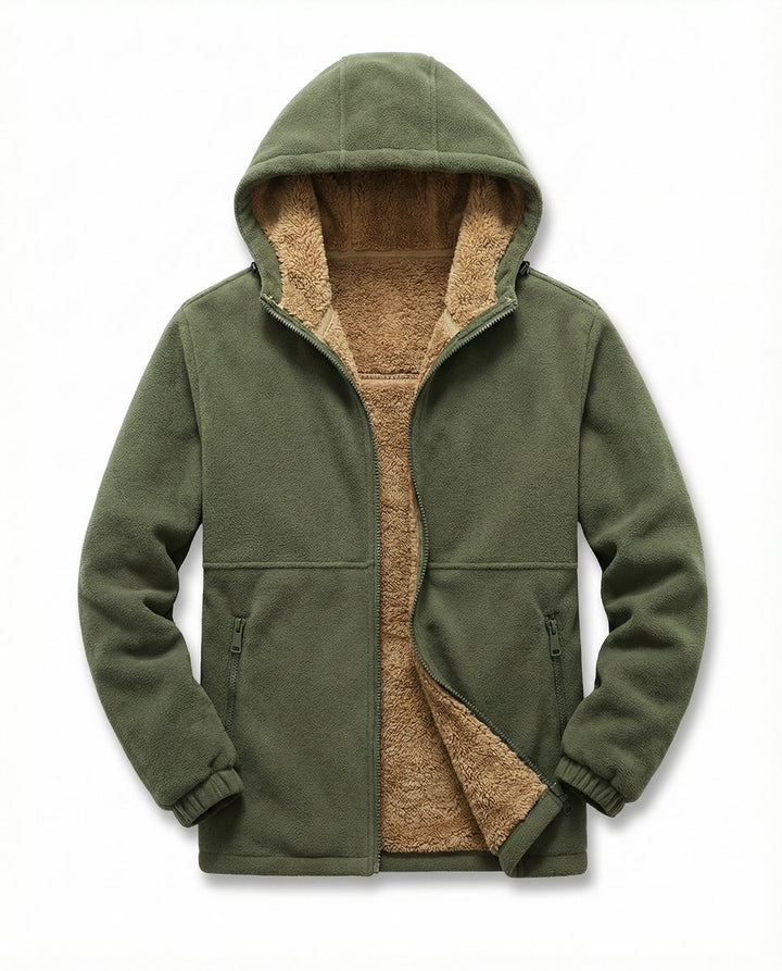 Mens Zip Hoodie Lambswool Pile-Lined Warm Outdoor Fleece