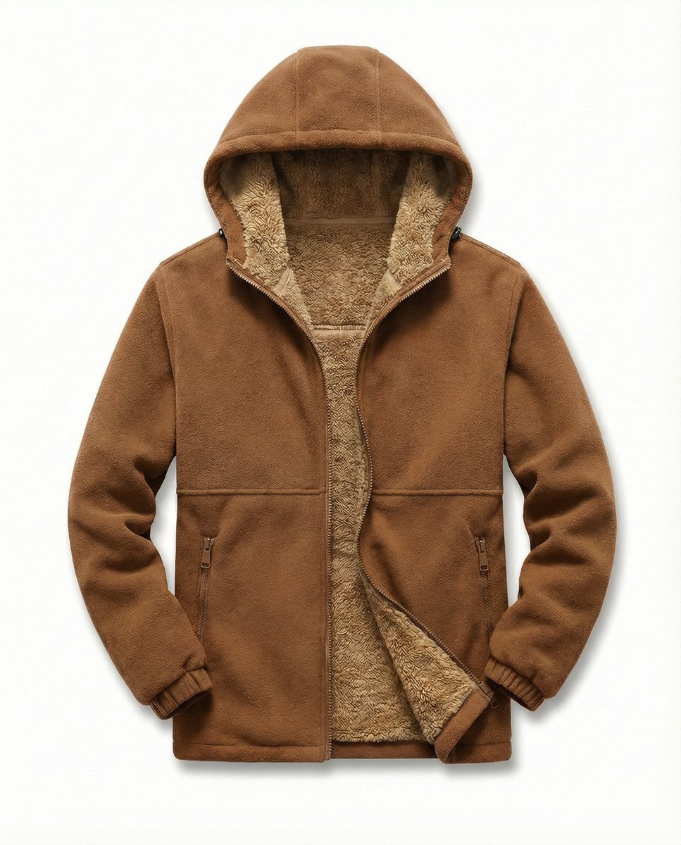 Mens Zip Hoodie Lambswool Pile-Lined Warm Outdoor Fleece