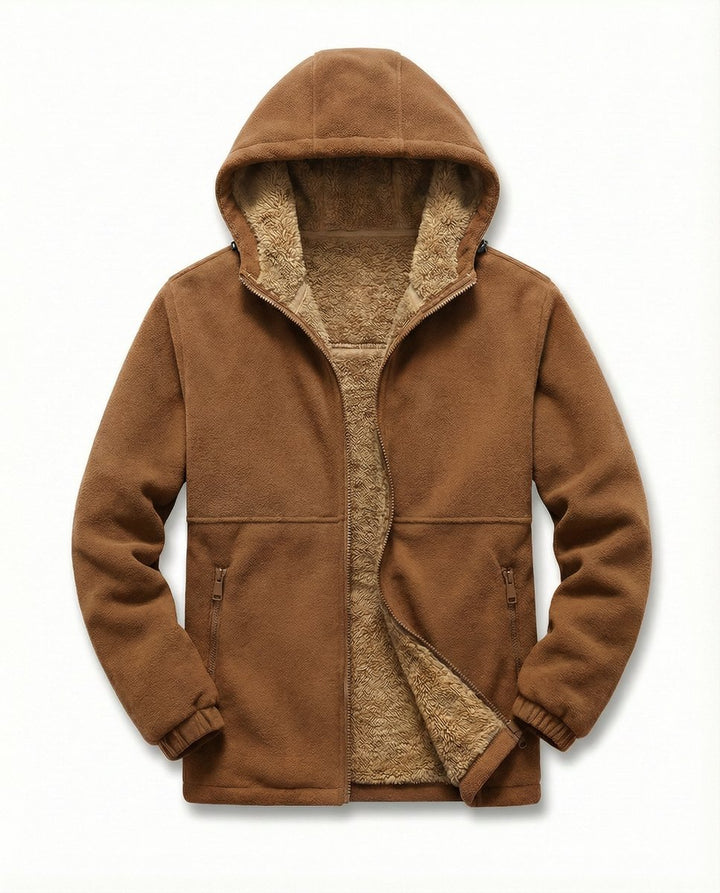 Mens Zip Hoodie Lambswool Pile-Lined Warm Outdoor Fleece