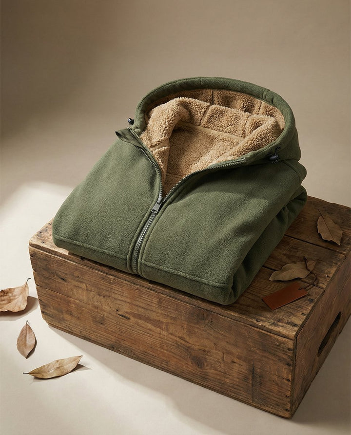 Mens Zip Hoodie Lambswool Pile-Lined Warm Outdoor Fleece
