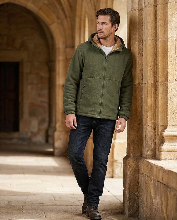 Mens Zip Hoodie Lambswool Pile-Lined Warm Outdoor Fleece