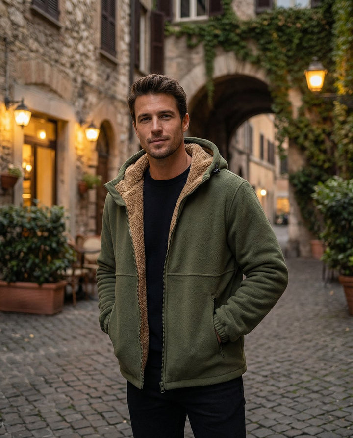 Mens Zip Hoodie Lambswool Pile-Lined Warm Outdoor Fleece