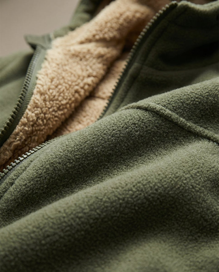 Mens Zip Hoodie Lambswool Pile-Lined Warm Outdoor Fleece