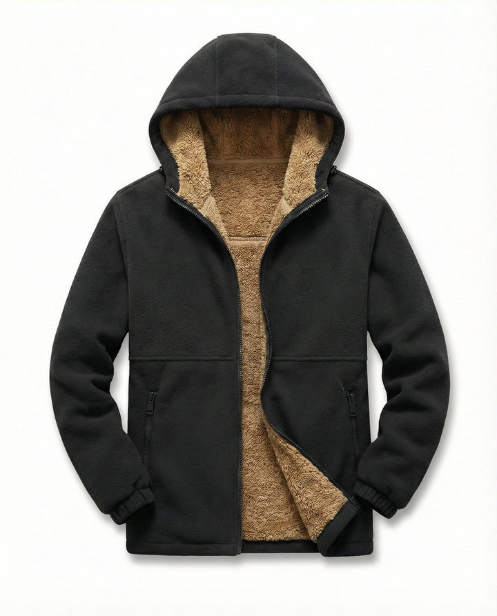 Mens Zip Hoodie Lambswool Pile-Lined Warm Outdoor Fleece